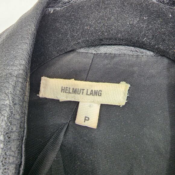 Helmut Lang Black Asymmetrical Zip Leather and Knit Moto Jacket Size Small - Picture 4 of 7